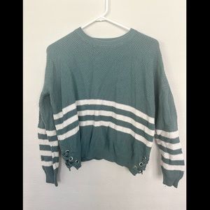 Pink Republic Long Sleeved Teal Sweater with White Stripes